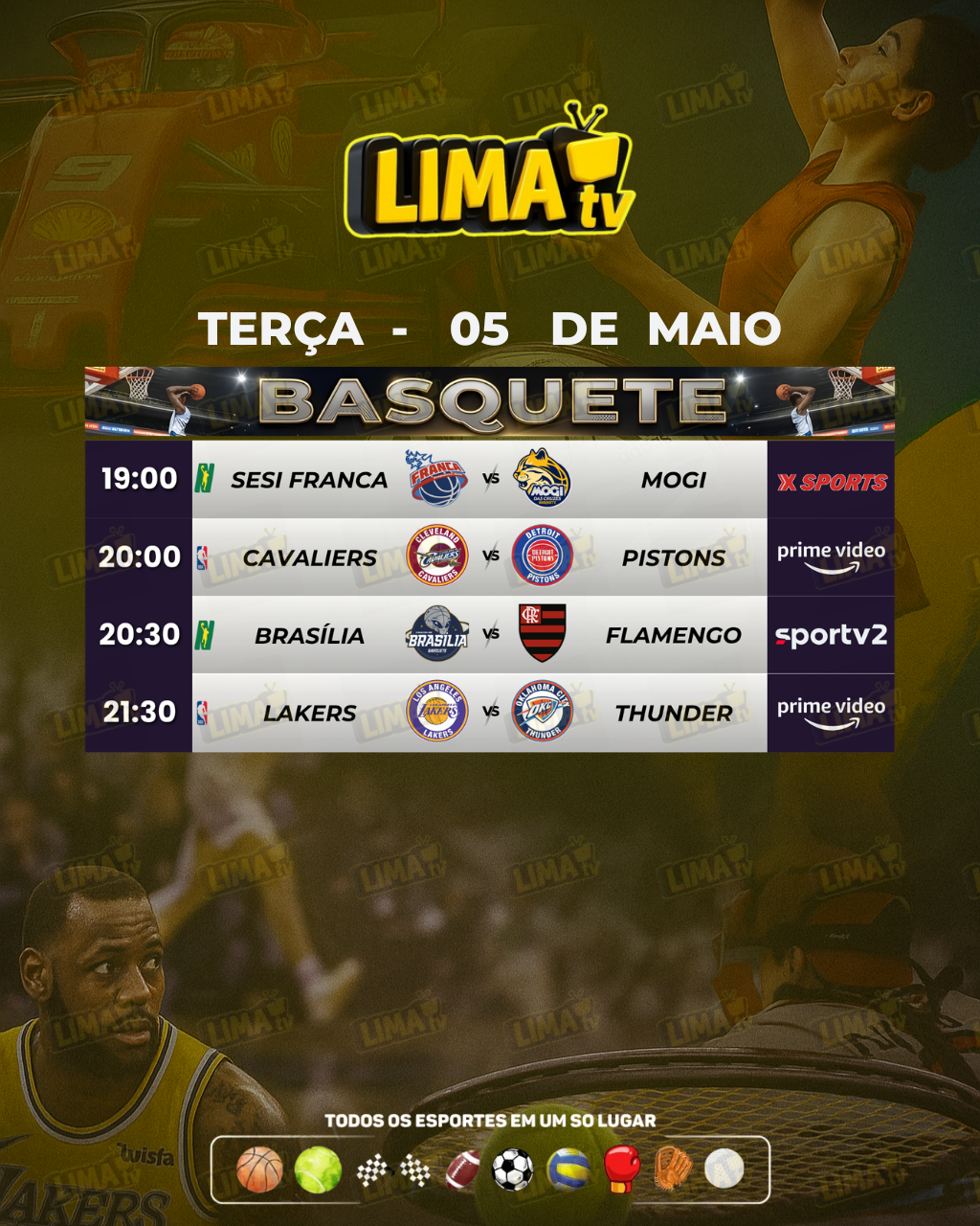Evento ESPORTES hoje com horário e transmissão